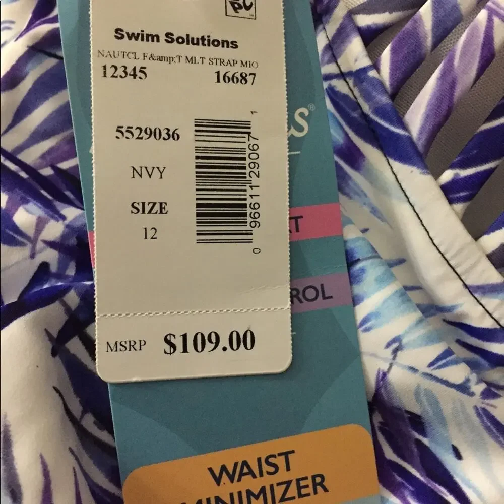 Swim Solutions Nautical Multi Strap 1-piece swimsuit-Size 12 - Picture 4 of 5